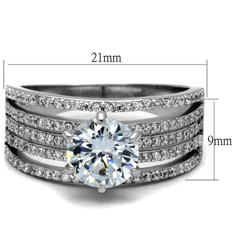 TS473 - Rhodium 925 Sterling Silver Ring with AAA Grade CZ  in Clear