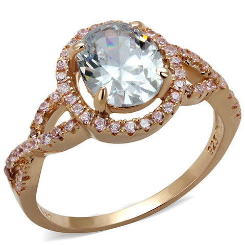 TS489 - Rose Gold 925 Sterling Silver Ring with AAA Grade CZ  in Clear