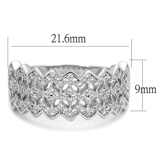 TS517 - Rhodium 925 Sterling Silver Ring with AAA Grade CZ  in Clear