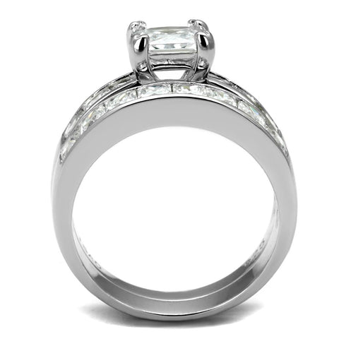 TS520 - Rhodium 925 Sterling Silver Ring with AAA Grade CZ  in Clear