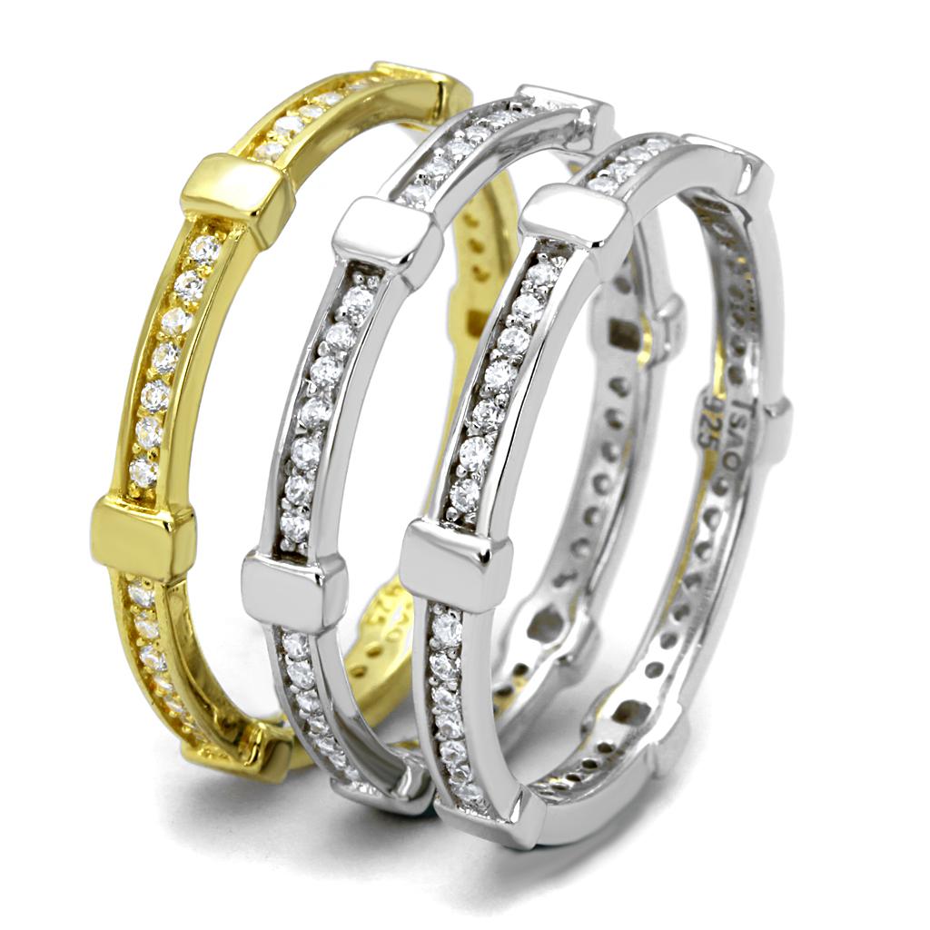 TS527 - Gold+Rhodium 925 Sterling Silver Ring with AAA Grade CZ  in Clear