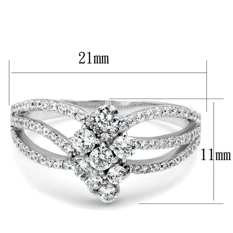 TS528 - Rhodium 925 Sterling Silver Ring with AAA Grade CZ  in Clear