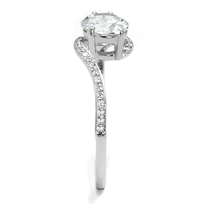 TS536 - Rhodium 925 Sterling Silver Ring with AAA Grade CZ  in Clear