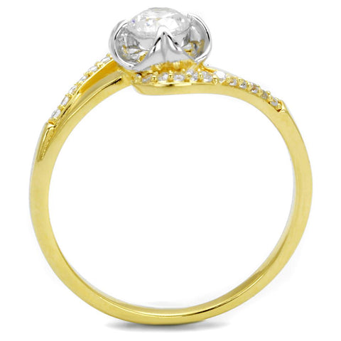 TS542 - Gold+Rhodium 925 Sterling Silver Ring with AAA Grade CZ  in Clear