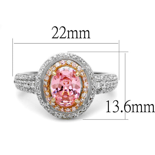 TS543 - Rose Gold + Rhodium 925 Sterling Silver Ring with AAA Grade CZ  in Rose