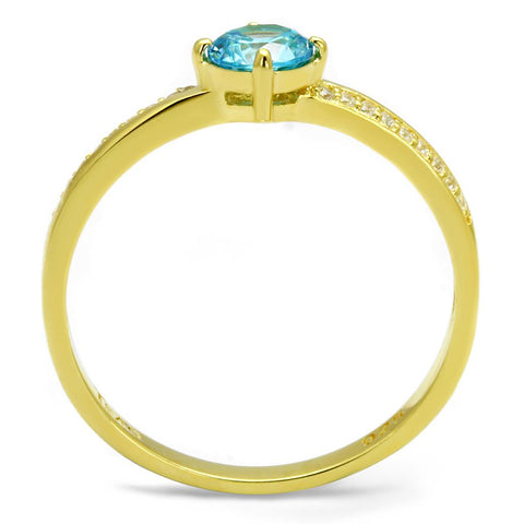 TS561 - Gold 925 Sterling Silver Ring with AAA Grade CZ  in Sea Blue