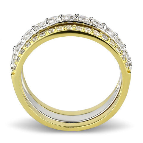 TS568 - Gold+Rhodium 925 Sterling Silver Ring with AAA Grade CZ  in Clear