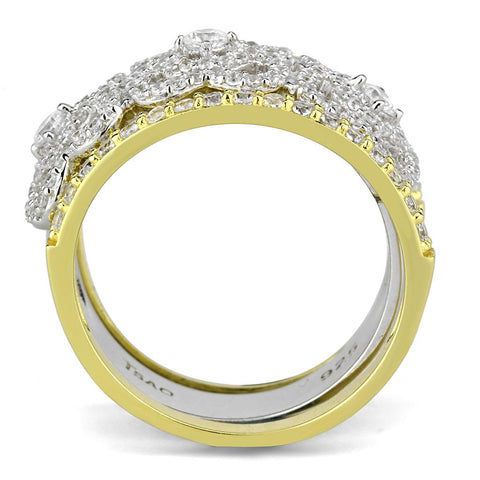 TS569 - Gold+Rhodium 925 Sterling Silver Ring with AAA Grade CZ  in Clear