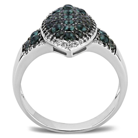 TS614 - Rhodium + Ruthenium 925 Sterling Silver Ring with Synthetic Synthetic Glass in Blue Zircon