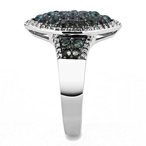 TS614 - Rhodium + Ruthenium 925 Sterling Silver Ring with Synthetic Synthetic Glass in Blue Zircon