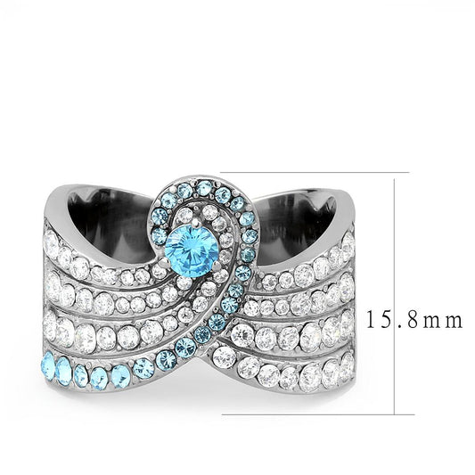 TK3572 - No Plating Stainless Steel Ring with AAA Grade CZ  in Sea Blue