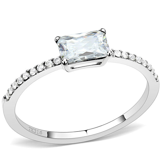 DA009 - High polished (no plating) Stainless Steel Ring with Cubic  in Clear