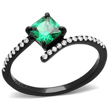 DA017 - IP Black(Ion Plating) Stainless Steel Ring with AAA Grade CZ  in Emerald