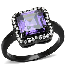 DA028 - IP Black(Ion Plating) Stainless Steel Ring with AAA Grade CZ  in Amethyst