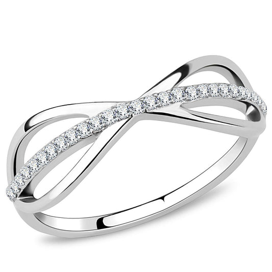 DA046 - High polished (no plating) Stainless Steel Ring with AAA Grade CZ  in Clear