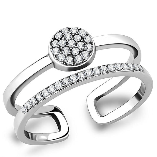 DA048 - High polished (no plating) Stainless Steel Ring with AAA Grade CZ  in Clear