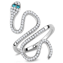 DA051 - High polished (no plating) Stainless Steel Ring with Top Grade Crystal  in Blue Zircon