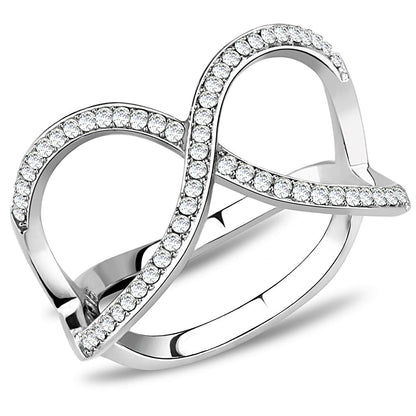 DA058 - High polished (no plating) Stainless Steel Ring with AAA Grade CZ  in Clear