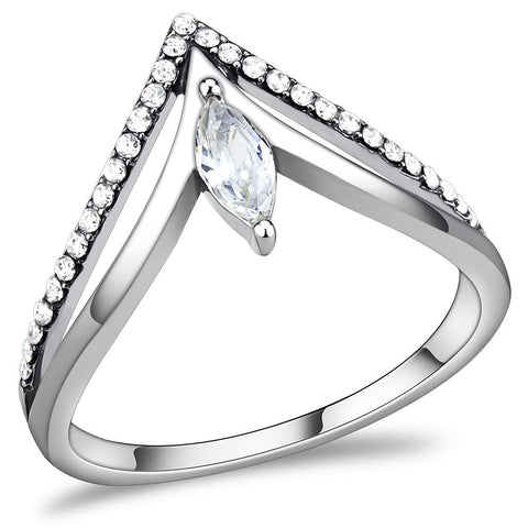 DA109 - High polished (no plating) Stainless Steel Ring with AAA Grade CZ  in Clear