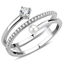 DA134 - High polished (no plating) Stainless Steel Ring with AAA Grade CZ  in Clear