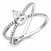 DA135 - High polished (no plating) Stainless Steel Ring with AAA Grade CZ  in Clear