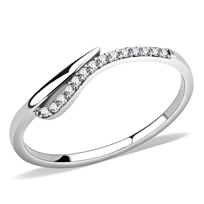 DA159 - High polished (no plating) Stainless Steel Ring with AAA Grade CZ  in Clear