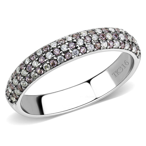 DA231 - High polished (no plating) Stainless Steel Ring with AAA Grade CZ  in Multi Color