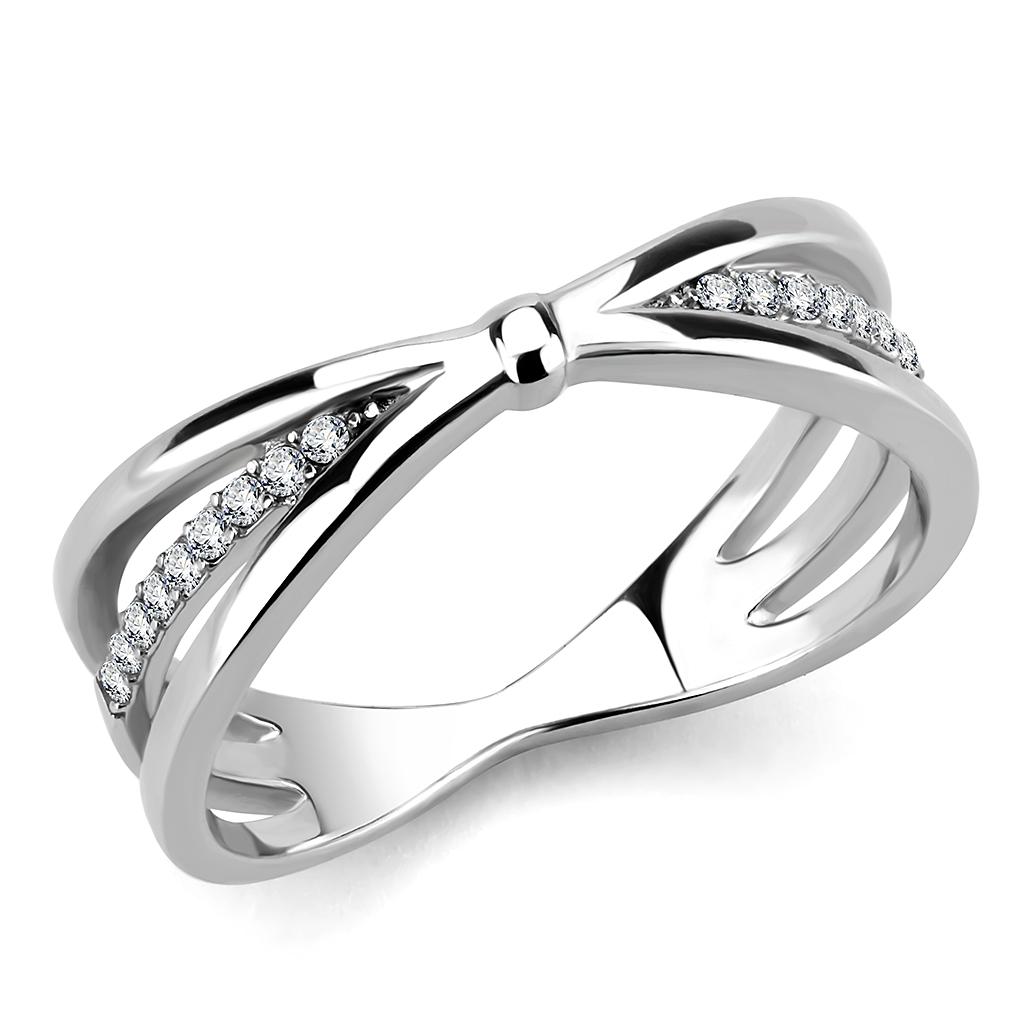 DA239 - High polished (no plating) Stainless Steel Ring with AAA Grade CZ  in Clear