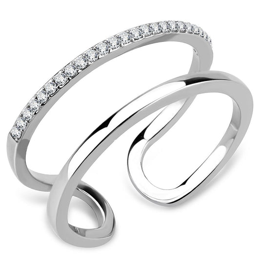 DA249 - High polished (no plating) Stainless Steel Ring with AAA Grade CZ  in Clear