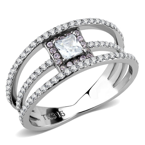 DA257 - High polished (no plating) Stainless Steel Ring with AAA Grade CZ  in Clear