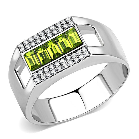 DA289 - High polished (no plating) Stainless Steel Ring with Top Grade Crystal  in Olivine color