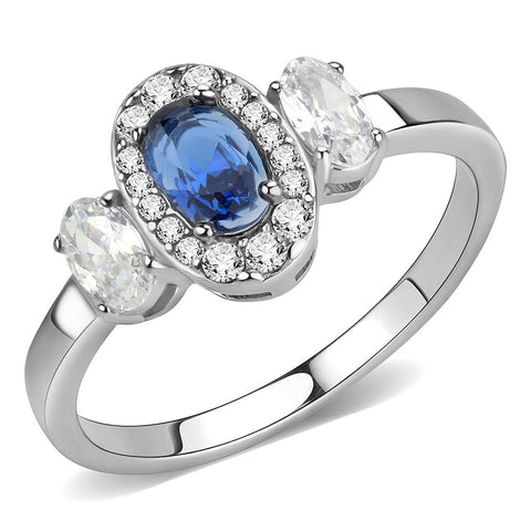 DA337 - No Plating Stainless Steel Ring with Synthetic Spinel in London Blue