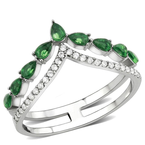 DA347 - High polished (no plating) Stainless Steel Ring with Synthetic Synthetic Glass in Emerald