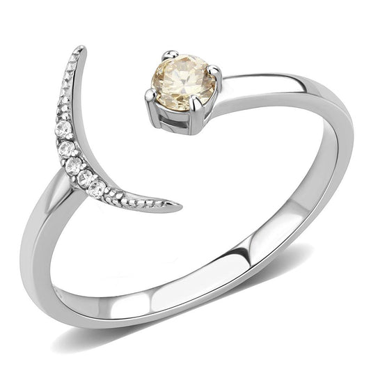 DA358 - High polished (no plating) Stainless Steel Ring with AAA Grade CZ  in Champagne