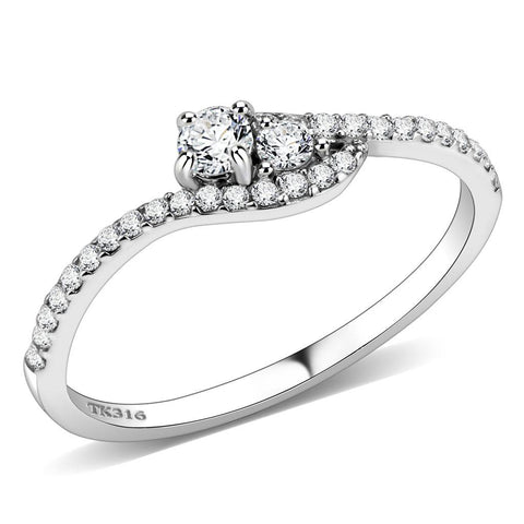 DA382 - High polished (no plating) Stainless Steel Ring with AAA Grade CZ  in Clear