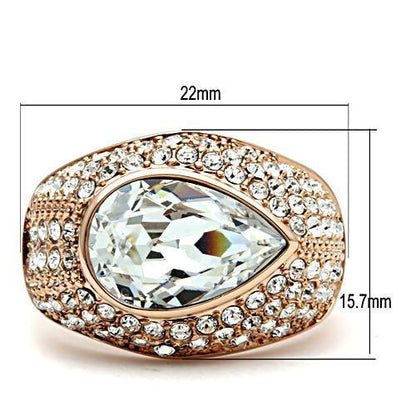 GL146 - IP Rose Gold(Ion Plating) Brass Ring with Top Grade Crystal  in Clear