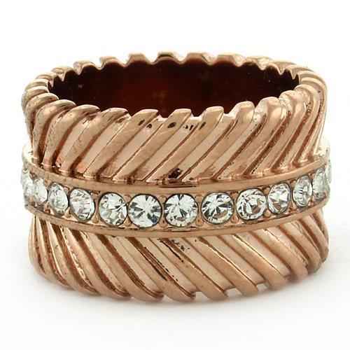 GL202 - IP Rose Gold(Ion Plating) Brass Ring with Top Grade Crystal  in Clear