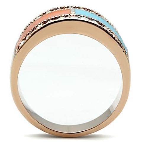 GL221 - IP Rose Gold(Ion Plating) Brass Ring with Top Grade Crystal  in Clear