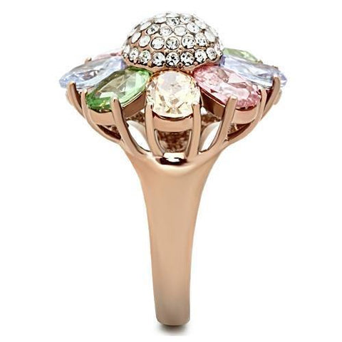 GL224 - IP Rose Gold(Ion Plating) Brass Ring with AAA Grade CZ  in Multi Color