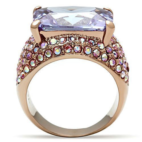 GL230 - IP Rose Gold(Ion Plating) Brass Ring with AAA Grade CZ  in Light Amethyst