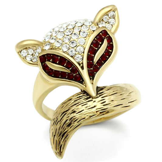 GL297 - IP Gold(Ion Plating) Brass Ring with Top Grade Crystal  in Multi Color