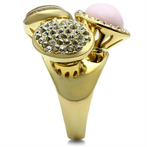 GL301 - IP Gold(Ion Plating) Brass Ring with Top Grade Crystal  in Multi Color