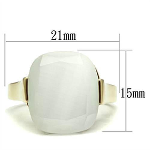 GL309 - IP Gold(Ion Plating) Brass Ring with Synthetic Cat Eye in White