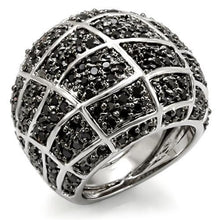 LO1584 - Rhodium + Ruthenium Brass Ring with AAA Grade CZ  in Black Diamond