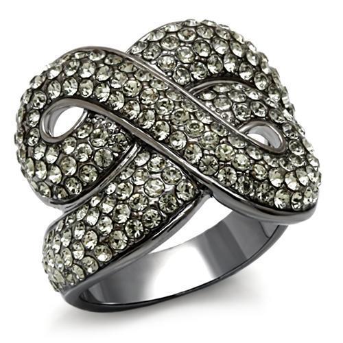 LO1634 - TIN Cobalt Black Brass Ring with Top Grade Crystal  in Black Diamond