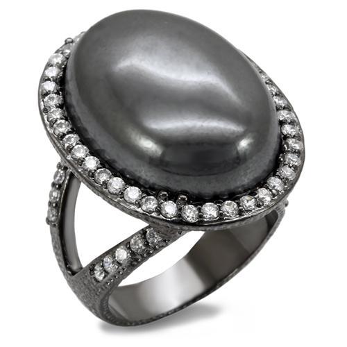 LO1679 - TIN Cobalt Black Brass Ring with Semi-Precious Hematite in Jet