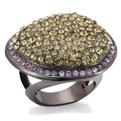 LO1694 - Chocolate Gold Brass Ring with Top Grade Crystal  in Multi Color