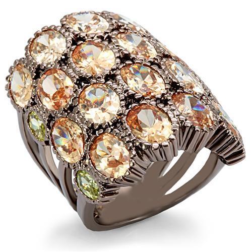 LO1696 - Chocolate Gold Brass Ring with AAA Grade CZ  in Multi Color