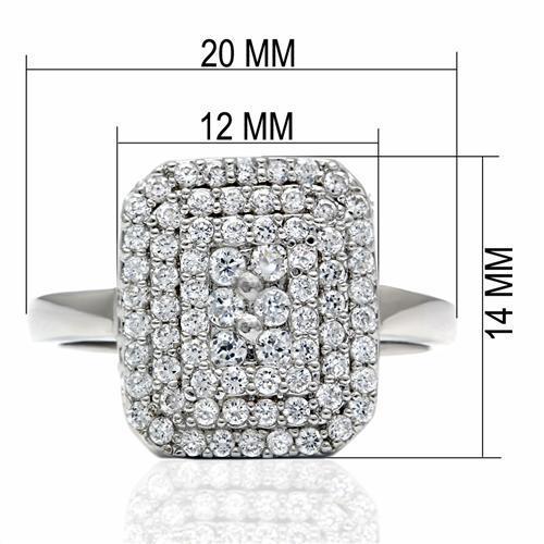 LO2064 - Rhodium Brass Ring with AAA Grade CZ  in Clear