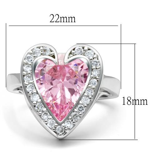 LO2087 - Rhodium Brass Ring with AAA Grade CZ  in Rose